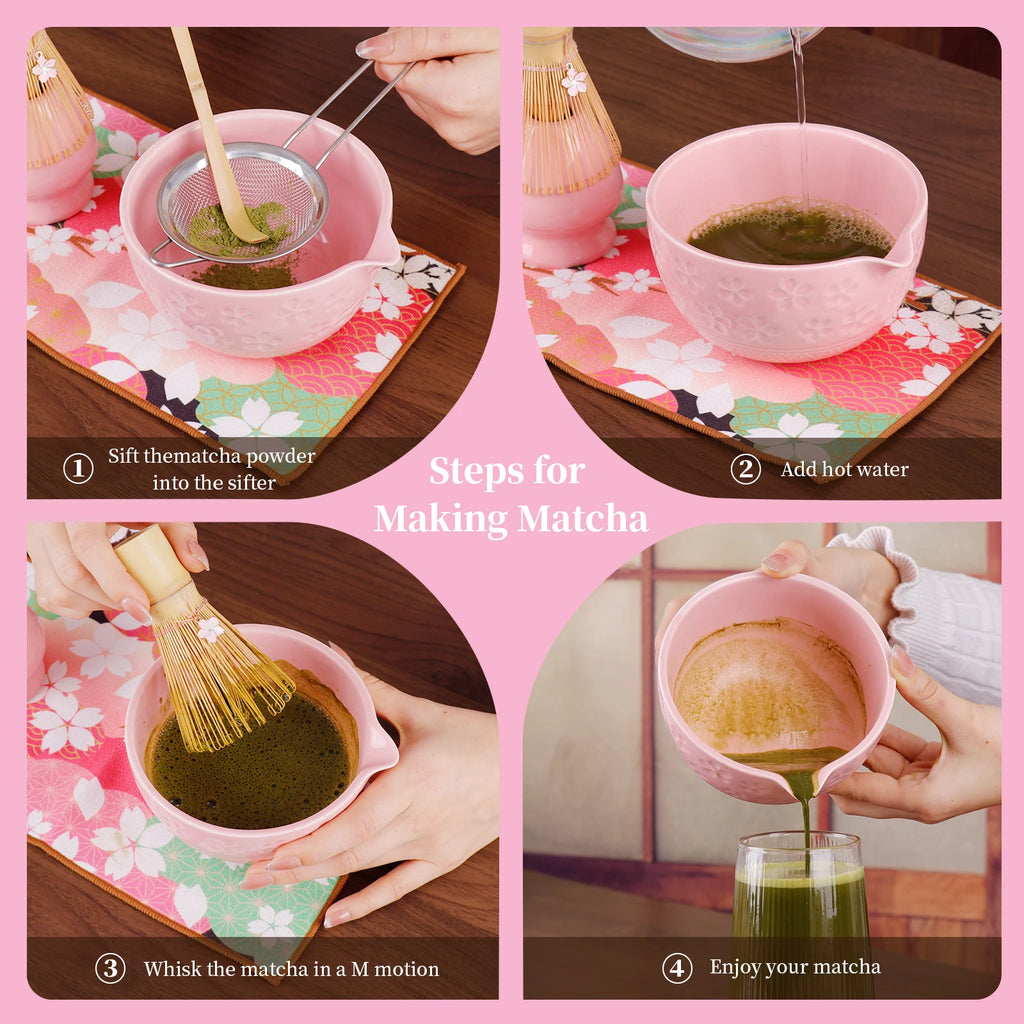 8 PCS Matcha Whisk Set, Ceramic Matcha Set Includes Matcha Bowl, Matcha Whisk and Holder, Bamboo Scoop, Scoop Rest, Sifter and Tea Towel Matcha Kit for Matcha Lovers