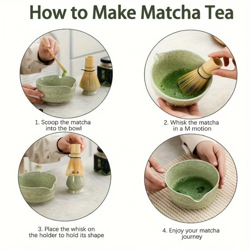 6-Piece Matcha Tea Set - Kiln-Fired Ceramic Bowl with Bamboo Spoon, Tea Whisk, and Tea Powder Sieve - Complete Set for Matcha Enthusiasts, Beginners, Tea Ceremonies, and Daily Use - Elegant Gift for Tea Art Lovers, Chinese Tea Set, Matcha Stirring Brush,