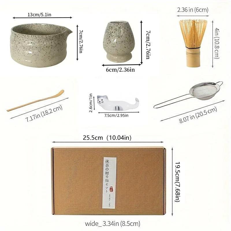 6-Piece Matcha Tea Set - Kiln-Fired Ceramic Bowl with Bamboo Spoon, Tea Whisk, and Tea Powder Sieve - Complete Set for Matcha Enthusiasts, Beginners, Tea Ceremonies, and Daily Use - Elegant Gift for Tea Art Lovers, Chinese Tea Set, Matcha Stirring Brush,